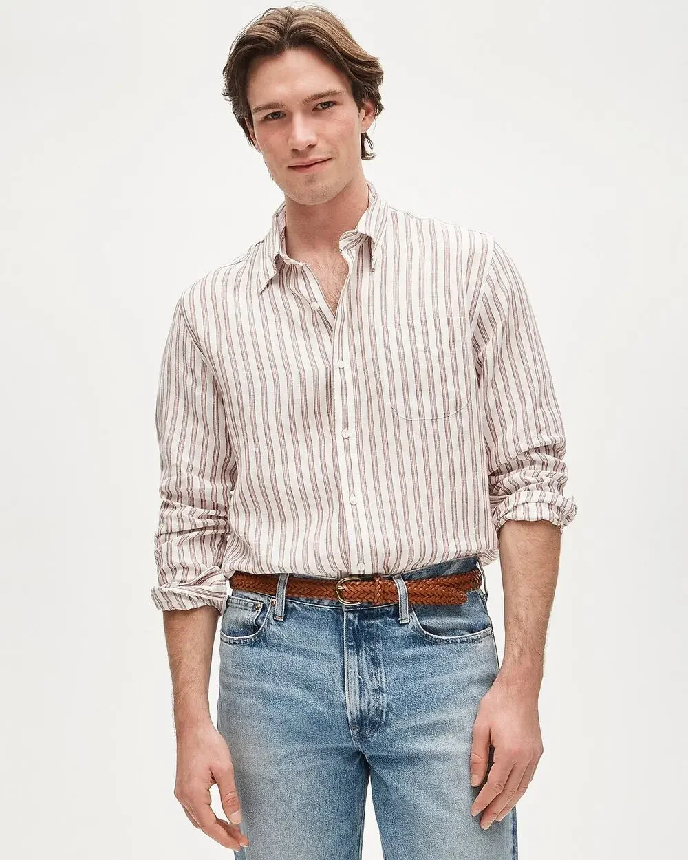 NWT J. Crew Baird McNutt Irish Linen Point-Collar Shirt in Ivory Spice sz Large